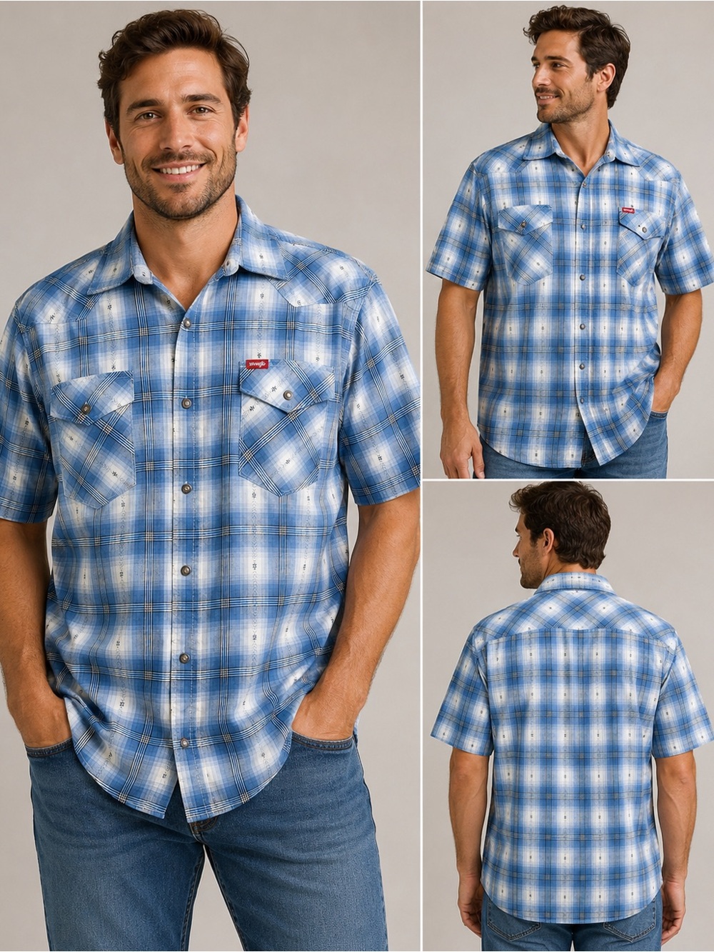 Wrangler Blue Plaid Western Short Sleeve Shirt Men’s Large